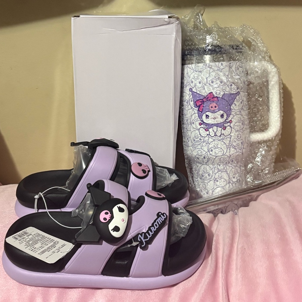 Easter Sale! Kuromi 40oz stainless steel tumbler and Eva slides bundle New
